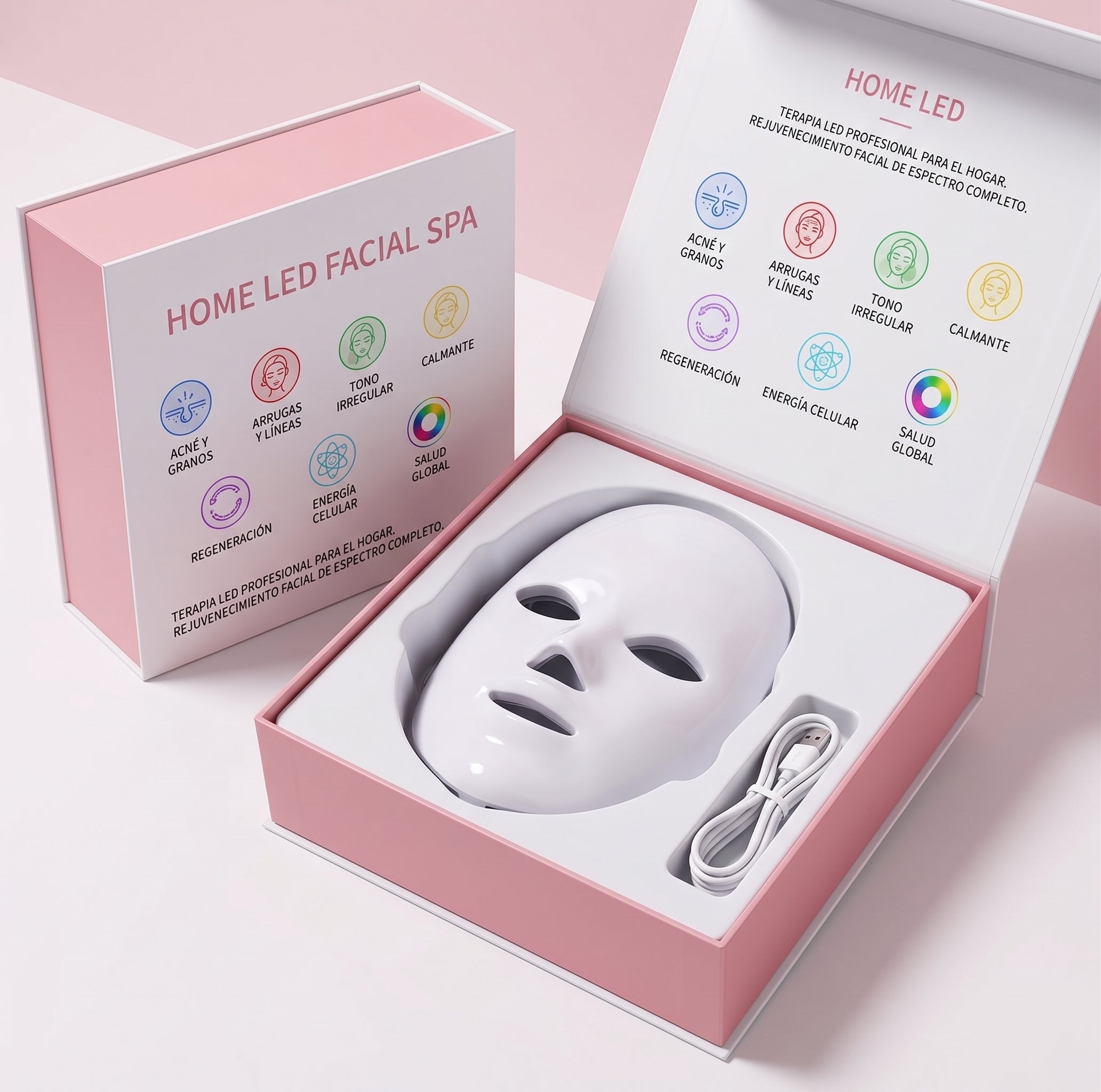 Mascarilla LED Facial Inalámbrica de Terapia de Luz