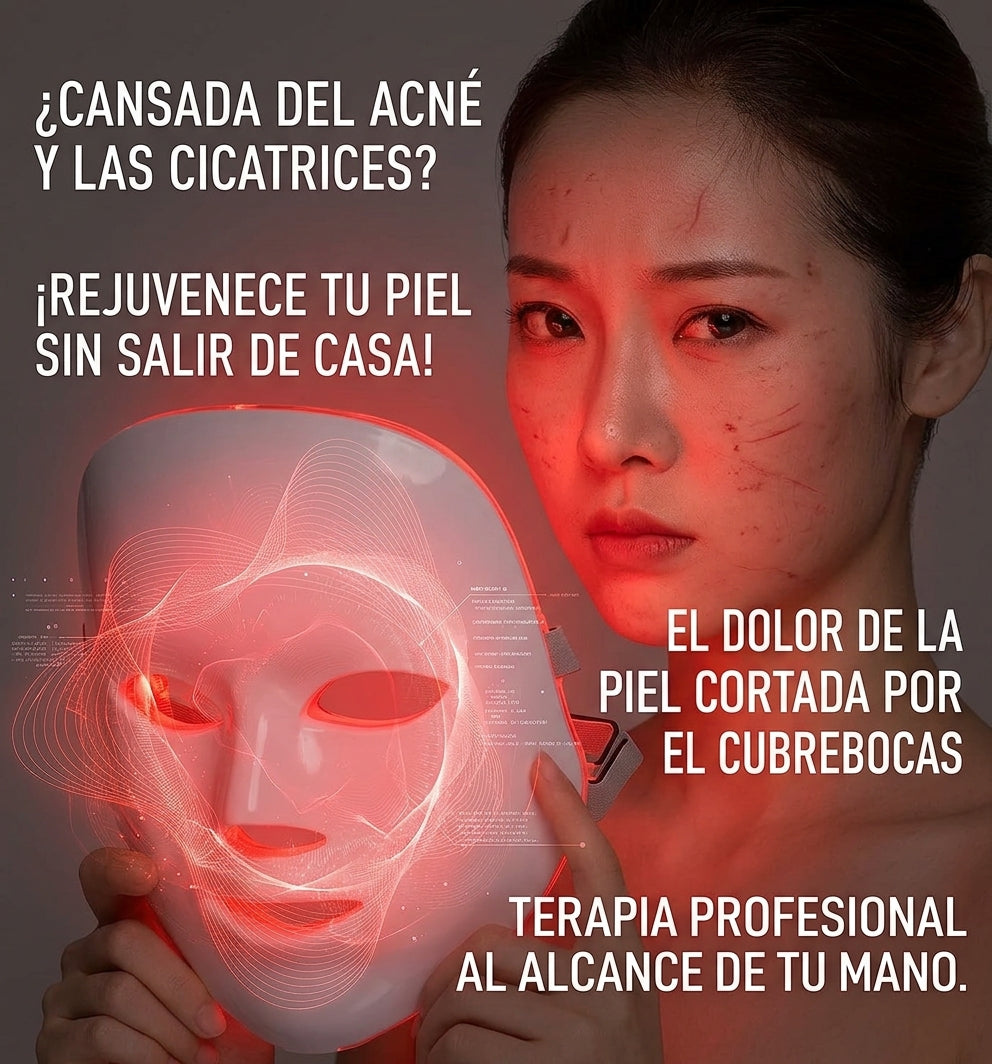 Mascarilla LED Facial Inalámbrica de Terapia de Luz